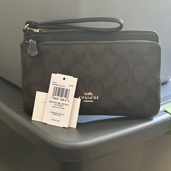 Coach Dark Brown Wristlet with Black Accents - Picture 1 of 9